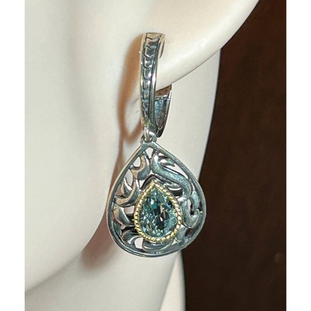 EFFY 18k yellow gold 925 sterling topaz teardrop art deco drop dangle earrings